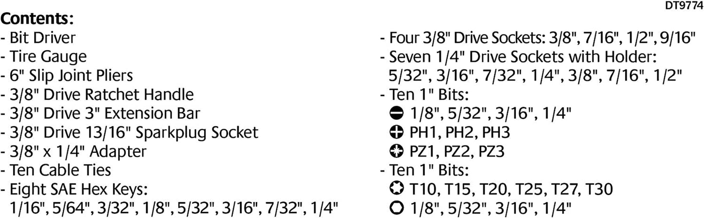 Tools 56 Piece Compact SAE Auto Tool Set in Zippered Case, Small Mechanic Tool Set for Car Emergency, Motorcycle Repair on the Road, Great for Travel Tool Needs - Red - DT9774