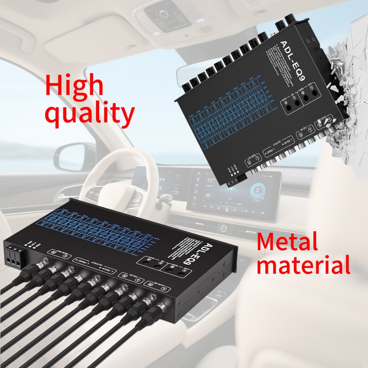 9-Band Car Audio Equalizer with Front, Rear & Auxiliary Outputs - 8V RMS Line Driver, Adjustable EQ for Cars & Yachts, No Battery Needed, Enhances Sound Experience, Durable Iron Construction, Car Audio Accessories, Vehicle Au