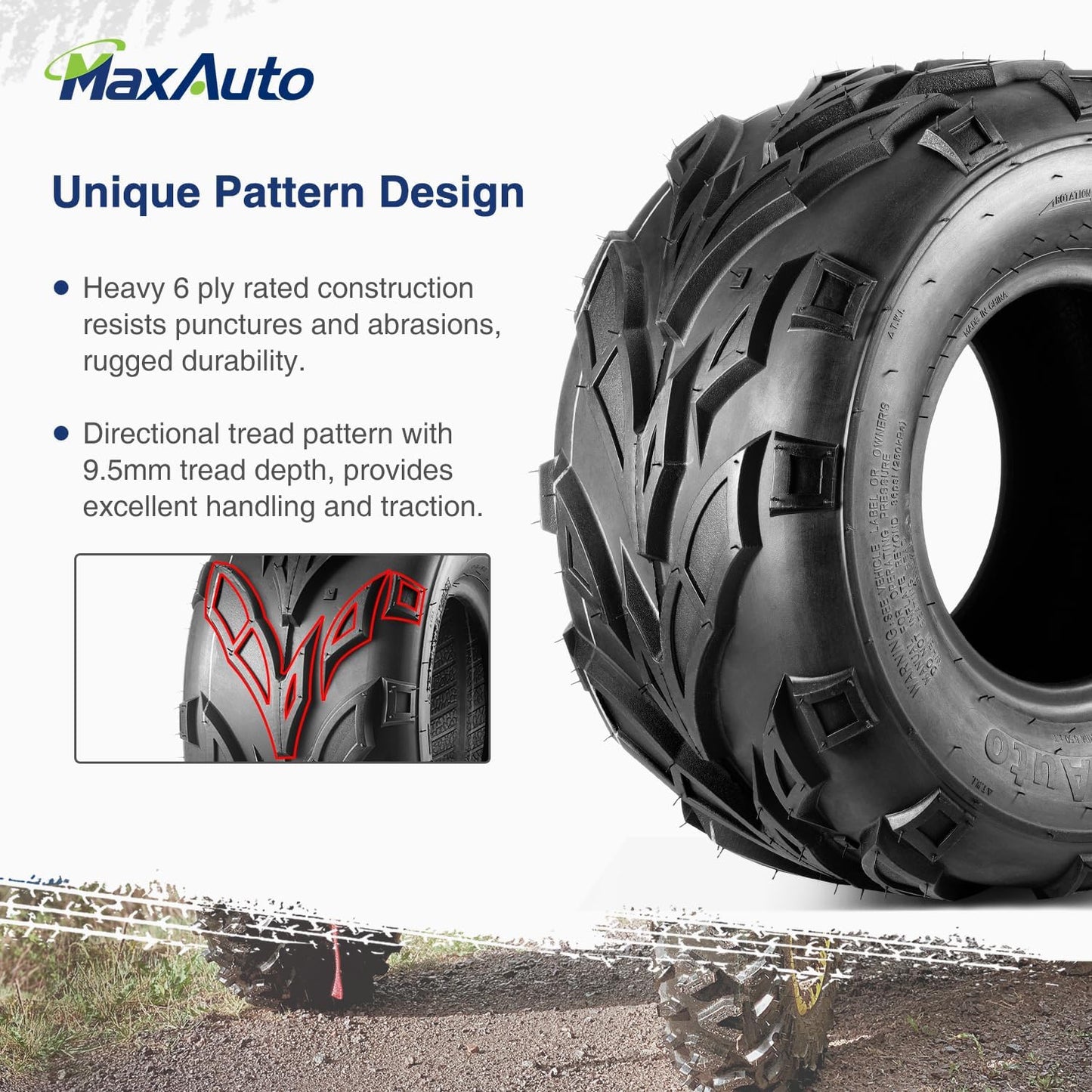 16X8-7 All-Terrain ATV and Go-Kart Tires, 6 PR Tubeless UTV Tires, Pack of 2