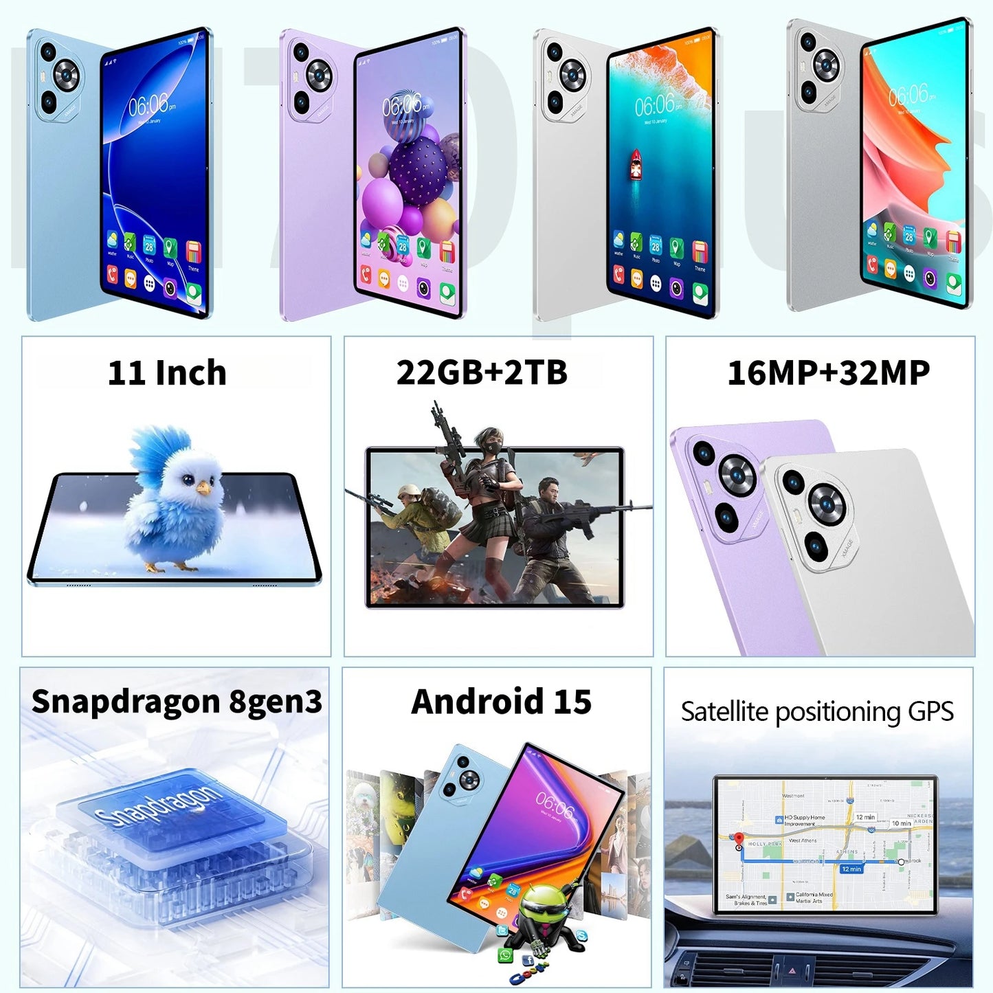 2025 Original Global Version P70 Pro Snapdragon 8Gen3 Android 15 Tablet 11 Inch 22GB+2TB 12000 mAh 5G Dual SIM Tables PC