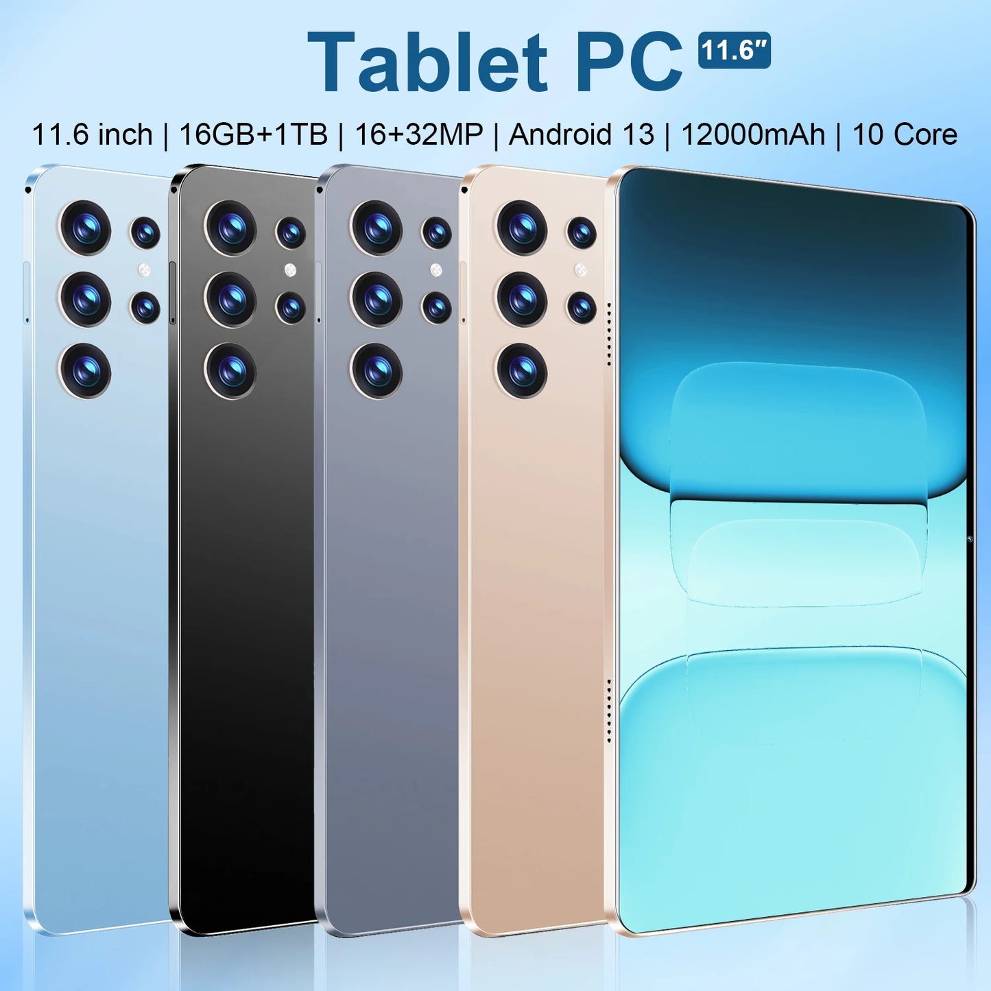 2025 New 11.6 inch Network Android 13.0 Tablet 16GB RAM 1TB ROM 16MP 32MP 10 Core 12000mAh tablet 4 5G Wifi Tablet