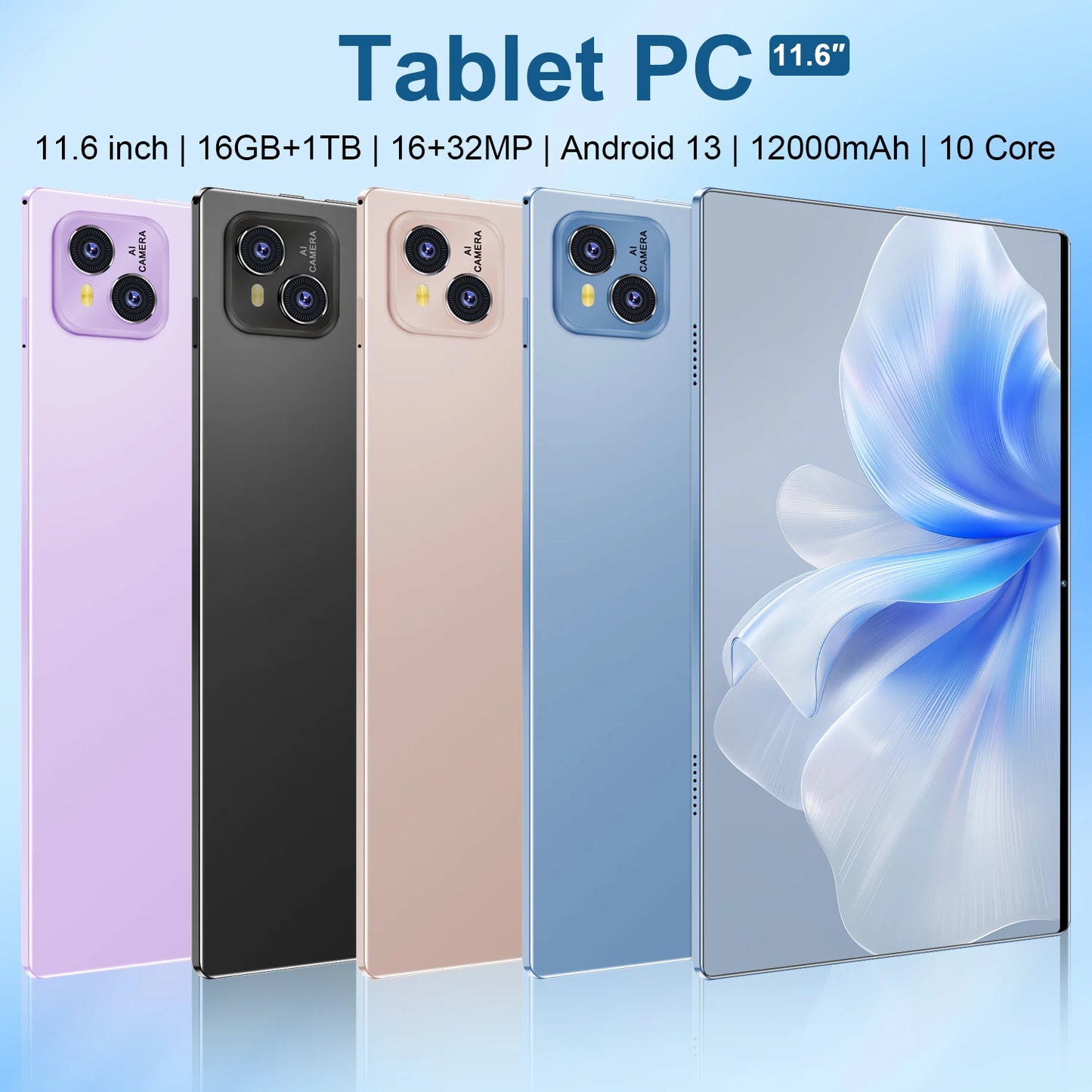 2025 New 11.6 inch Network Android 13.0 Tablet 16GB RAM 1TB ROM 16MP 32MP 10 Core 12000mAh tablet 4 5G Wifi Tablet