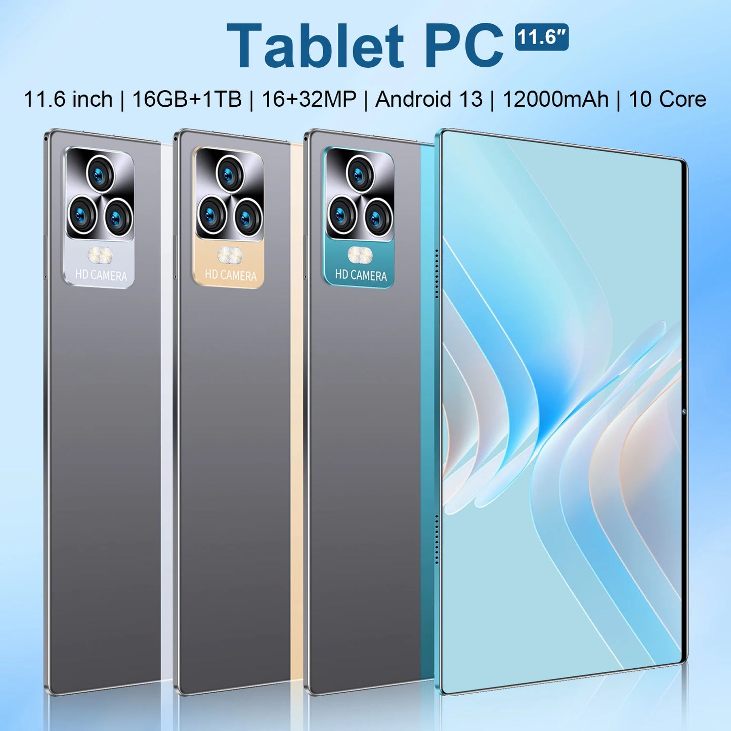 2025 New 11.6 inch Network Android 13.0 Tablet 16GB RAM 1TB ROM 16MP 32MP 10 Core 12000mAh tablet 4 5G Wifi Tablet