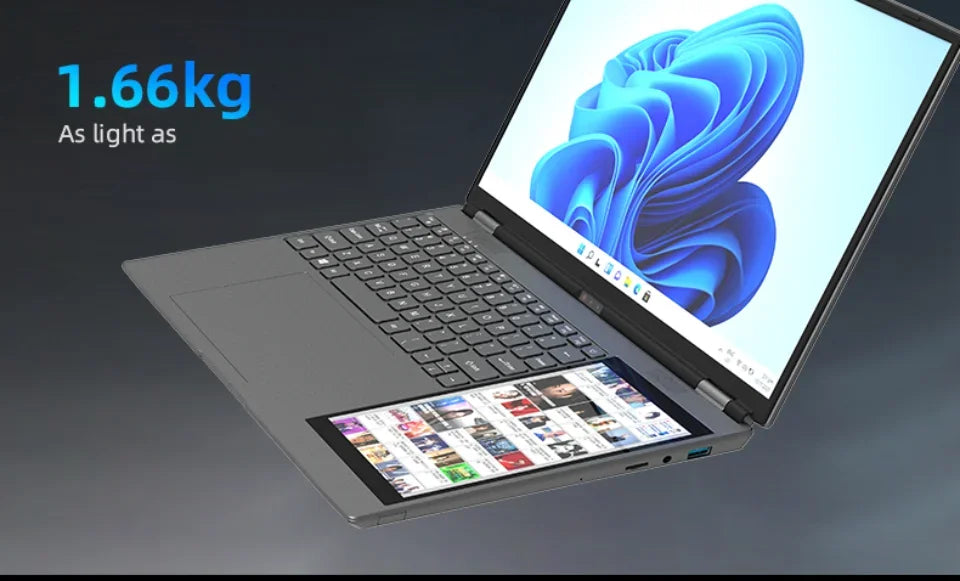 AKPAD 15.6"+7" Dual Screen Laptop Computer, Intel 12th N95 32GB/16GB DDR4 RAM, RGB Backlit Keyboard 7" Touch Screen Notebook PC