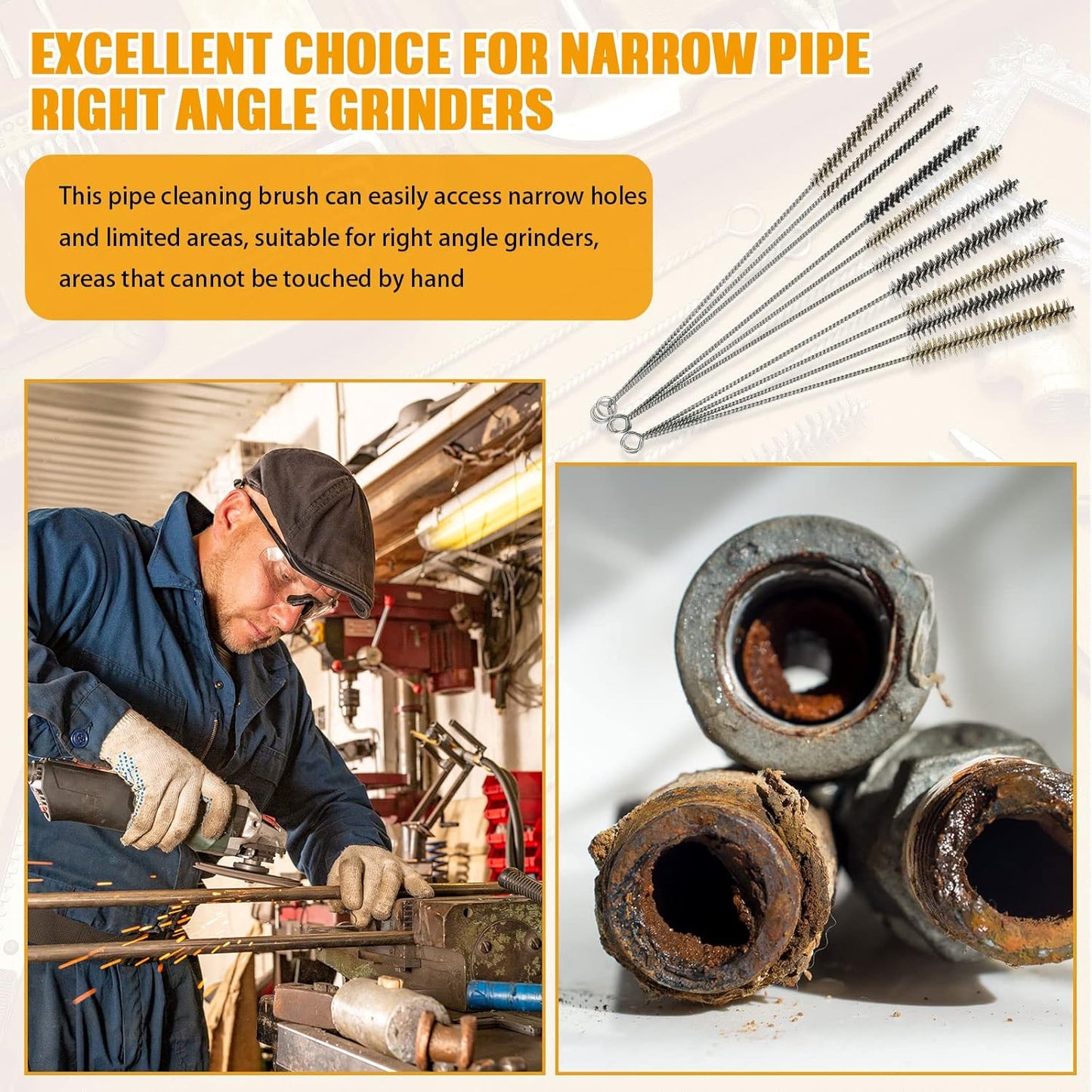 Wire Tube Brushes Bulk for Cleaning Pipe Tube Brass Stainless Steel round Wire Brush for Auto Parts Christmas, Bottles, Tubes, 5 Sizes(10 Pieces)