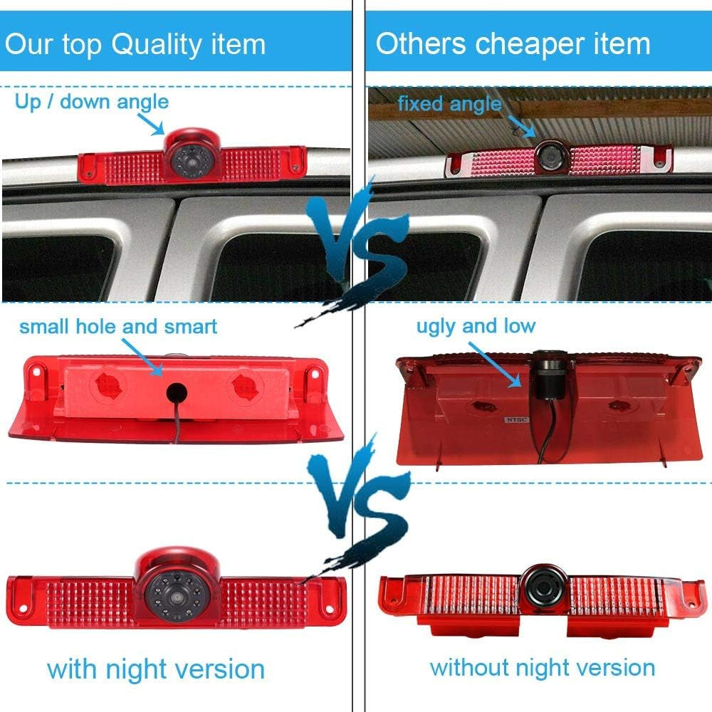 Updated Car Third Roof Mount Brake Lamp Camera with 4.3" Reverse Screen for Chevrolet Express and GMC Savana Vans