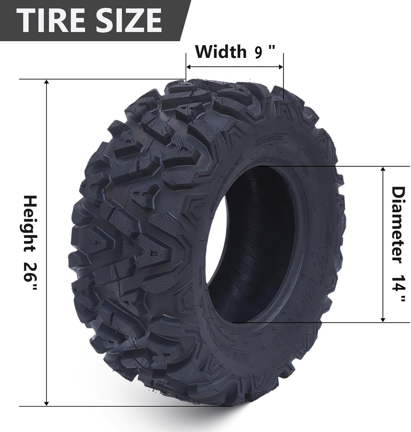 26X9-14 Atv Utv Off-Road Tires All Terrain, 6PR Front & Rear Mud Sand Snow Tubeless Tires - Pair of 2