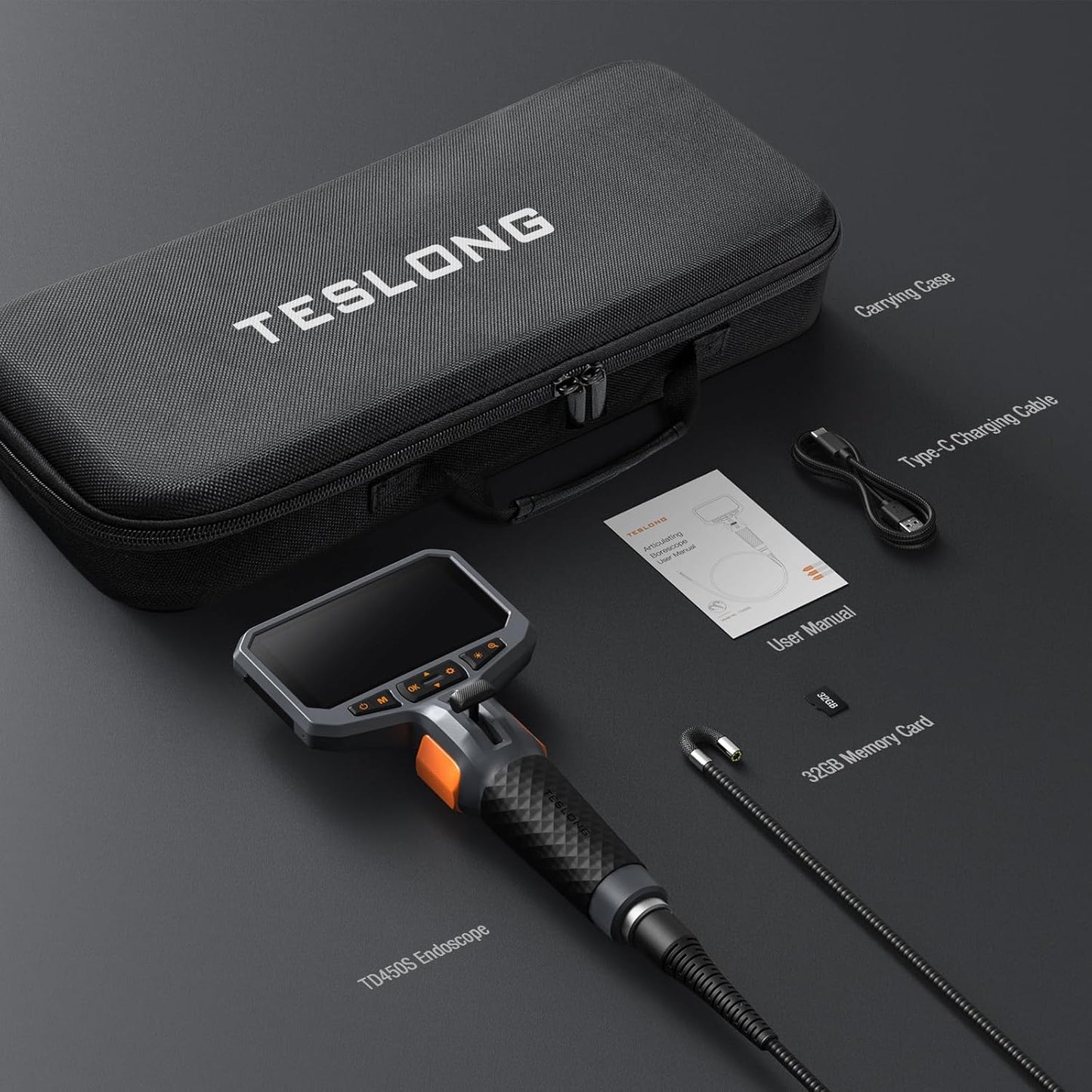 Two-Way Articulating Borescope with Light, Industrial Endoscope Inspection Camera with Articulated Probe, Flexible Mechanic Fiber Optic Snake Scope Cam for Wall Automotive Engine Inspect-5Ft