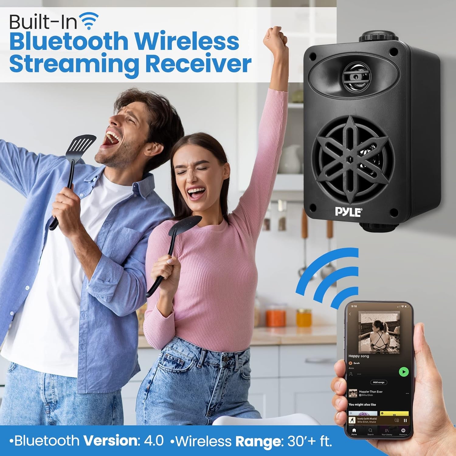 usa Bluetooth Indoor Outdoor Speakers Pair - 200 Watt Dual Waterproof 3.5” 2-Way Full Range Speaker System W/ 1/2” High Compliance Polymer Tweeter - Home, Boat, Patio, Poolside - Pdwrbt36Bk,Black