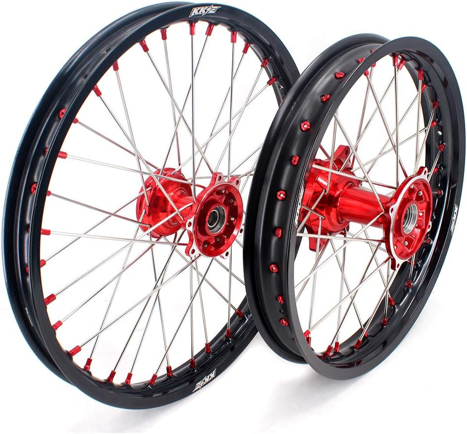 1.6 * 21"/2.15 * 19'' MX Cast Wheels Rims Set Compatible with HONDA CRF250R 2004-2013 CRF450R 2002-2012 Red Nipple