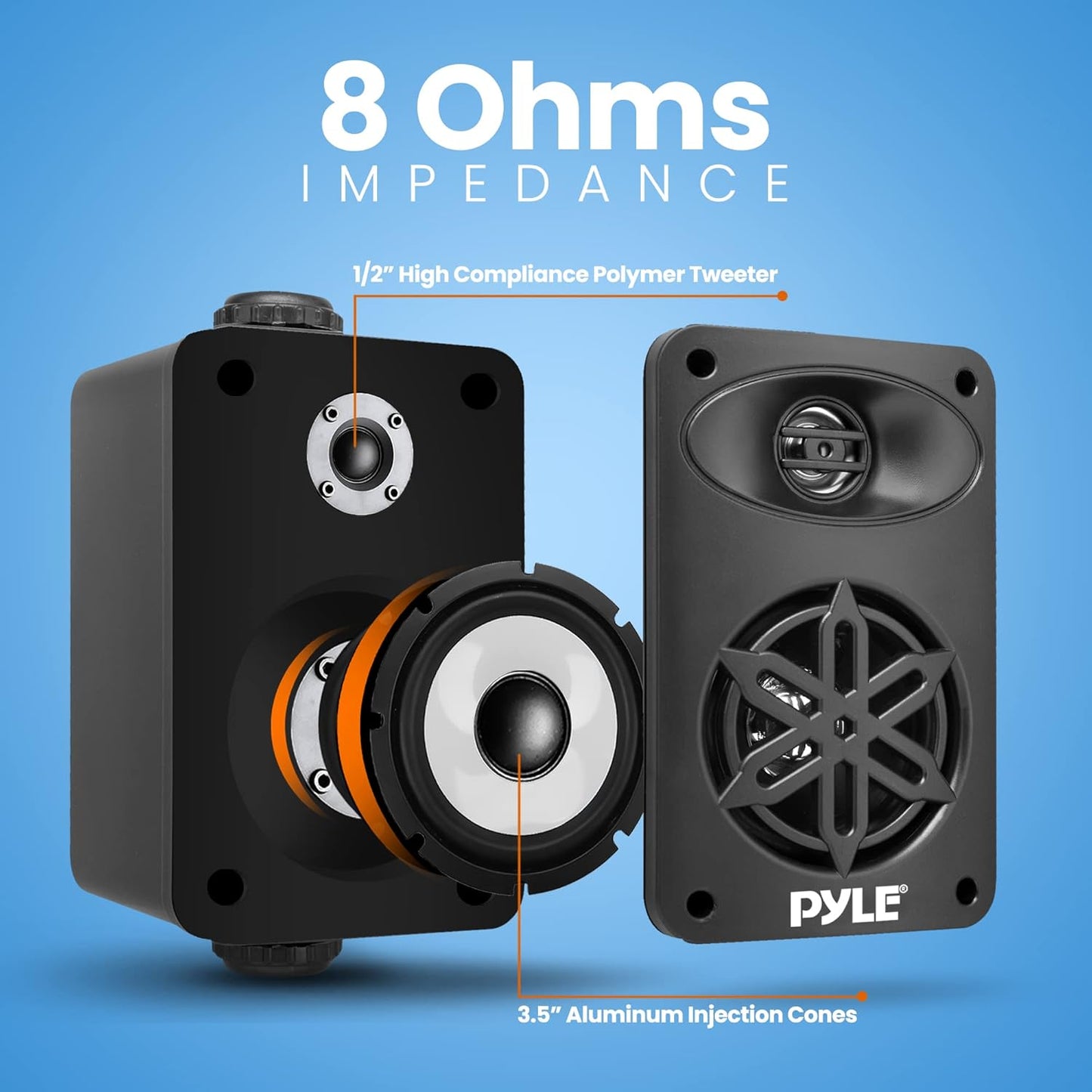 usa Bluetooth Indoor Outdoor Speakers Pair - 200 Watt Dual Waterproof 3.5” 2-Way Full Range Speaker System W/ 1/2” High Compliance Polymer Tweeter - Home, Boat, Patio, Poolside - Pdwrbt36Bk,Black