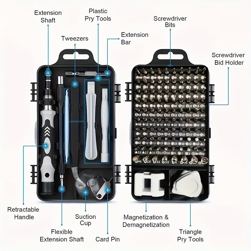 115 In 1 Precision Screwdriver Set Professional Repair Tool Magnetic Mini Repair Tool Kit With Flexible Shaft, Professional Electronics Repair For Phones, Watches, Laptops, Cameras, Game Consoles - Versatile Non-Slip Handle,