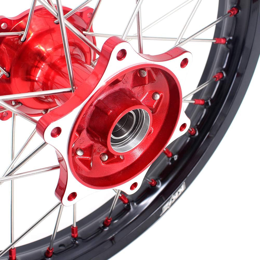 1.6 * 21"/2.15 * 19'' MX Cast Wheels Rims Set Compatible with HONDA CRF250R 2004-2013 CRF450R 2002-2012 Red Nipple