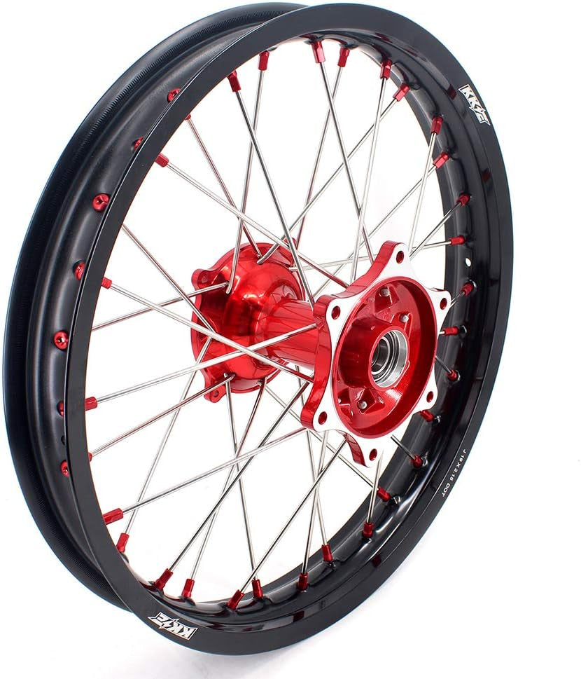 1.6 * 21"/2.15 * 19'' MX Cast Wheels Rims Set Compatible with HONDA CRF250R 2004-2013 CRF450R 2002-2012 Red Nipple