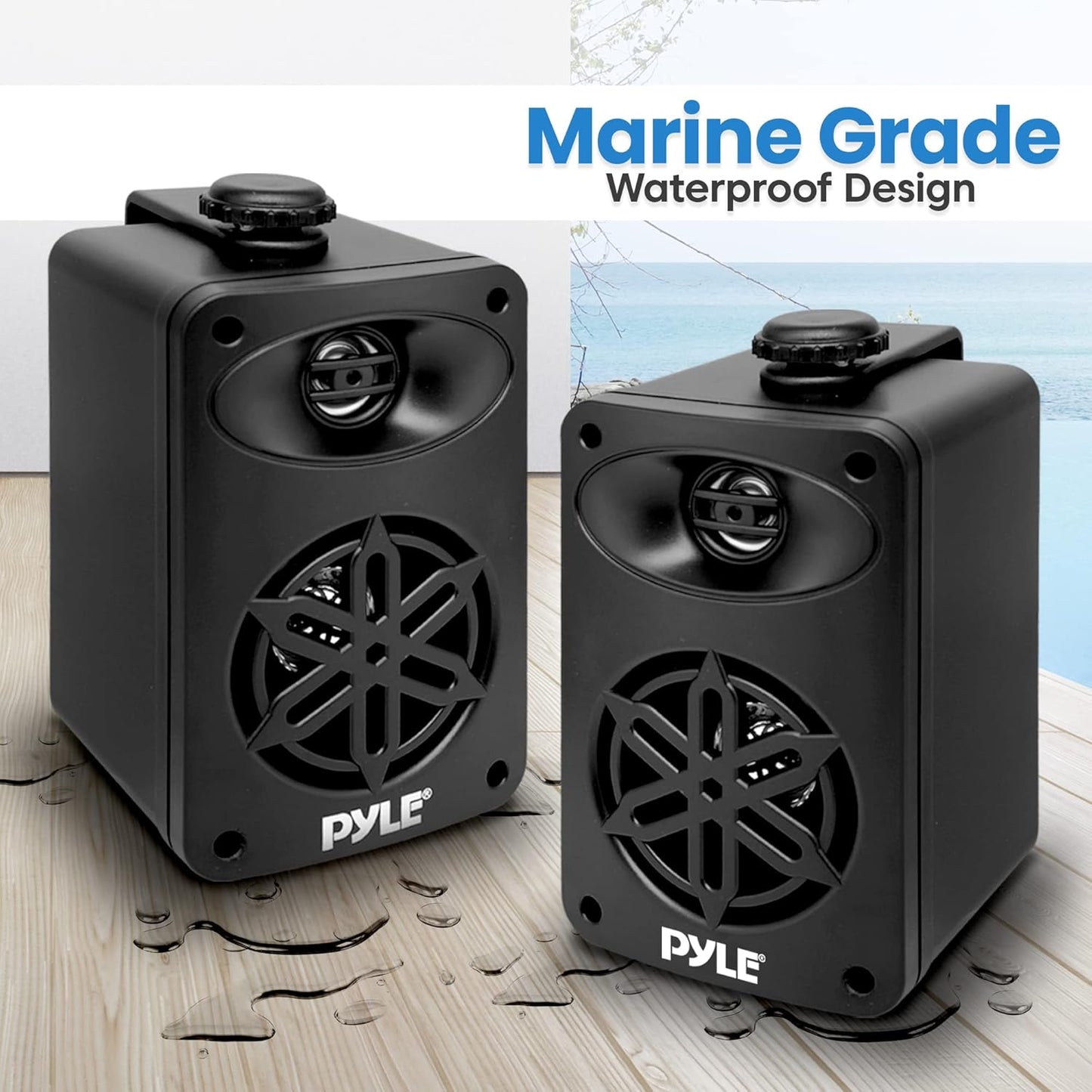 usa Bluetooth Indoor Outdoor Speakers Pair - 200 Watt Dual Waterproof 3.5” 2-Way Full Range Speaker System W/ 1/2” High Compliance Polymer Tweeter - Home, Boat, Patio, Poolside - Pdwrbt36Bk,Black