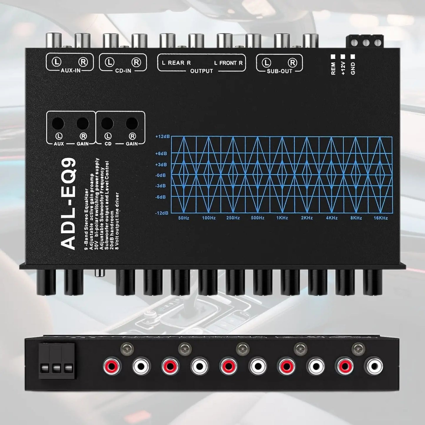 9-Band Car Audio Equalizer with Front, Rear & Auxiliary Outputs - 8V RMS Line Driver, Adjustable EQ for Cars & Yachts, No Battery Needed, Enhances Sound Experience, Durable Iron Construction, Car Audio Accessories, Vehicle Au