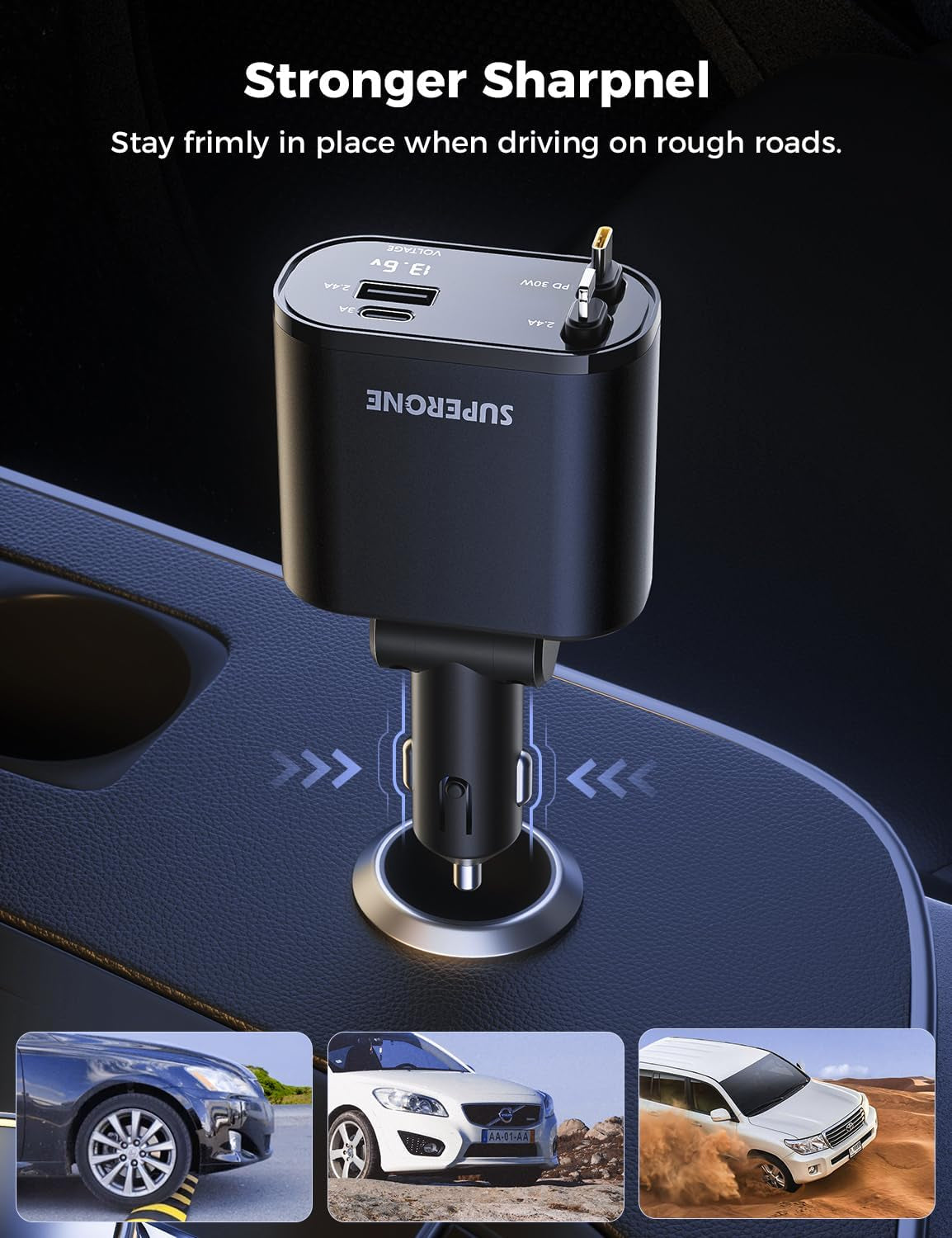 【Upgraded】 Retractable Car Charger 4 in 1, Fast Car Phone Charger with Cord 2.6Ft, USB C and Apple Car Adapter, Compatible with Iphone 17 16 15/15 Pro Max/14/13/12/11, Galaxy, Pixel