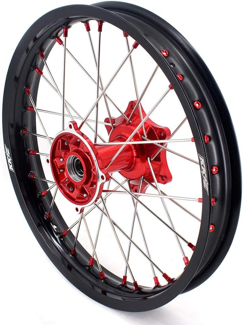 1.6 * 21"/2.15 * 19'' MX Cast Wheels Rims Set Compatible with HONDA CRF250R 2004-2013 CRF450R 2002-2012 Red Nipple