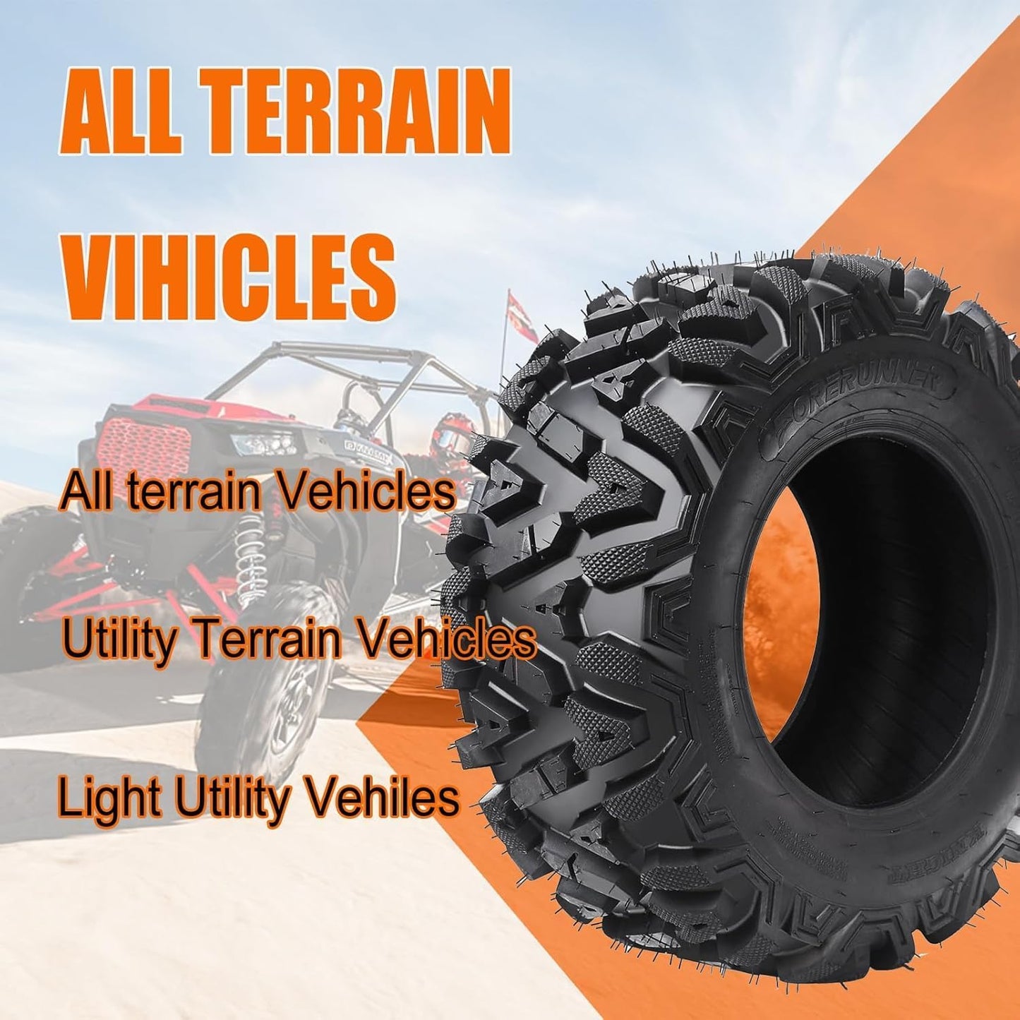26X9-14 Atv Utv Off-Road Tires All Terrain, 6PR Front & Rear Mud Sand Snow Tubeless Tires - Pair of 2