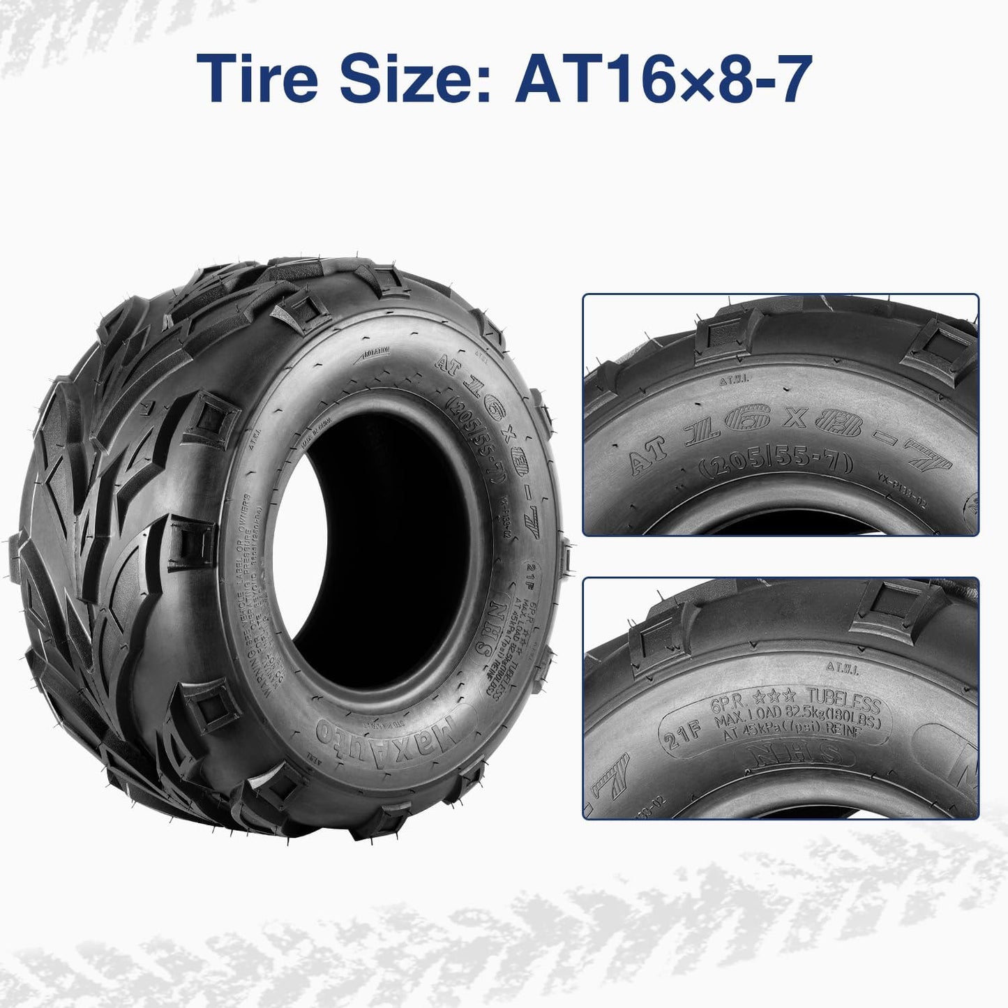 16X8-7 All-Terrain ATV and Go-Kart Tires, 6 PR Tubeless UTV Tires, Pack of 2