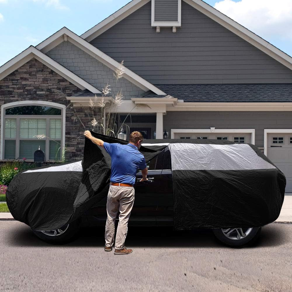 Titan Jet Black Poly 210T Car Cover for Mid-Size SUV 188-206". Waterproof, UV Protection, Scratch Resistant, Driver-Side Zippered Opening. Fits Explorer, Grand Cherokee and More.