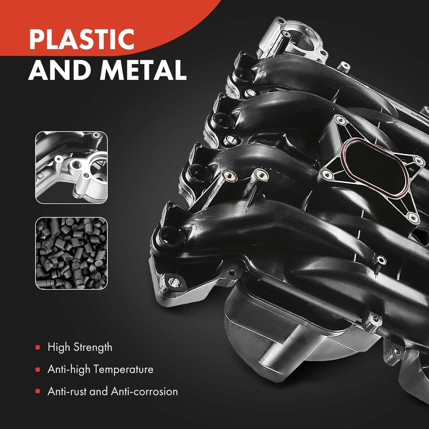 Upper Intake Manifold with Gaskets Thermostat Compatible with Ford Crown Victoria 01-11, Mustang 99-04, Explorer & Lincoln Town Car 01-11 & Mercury Grand Marquis 01-11, Mountaineer, 4.6L V8