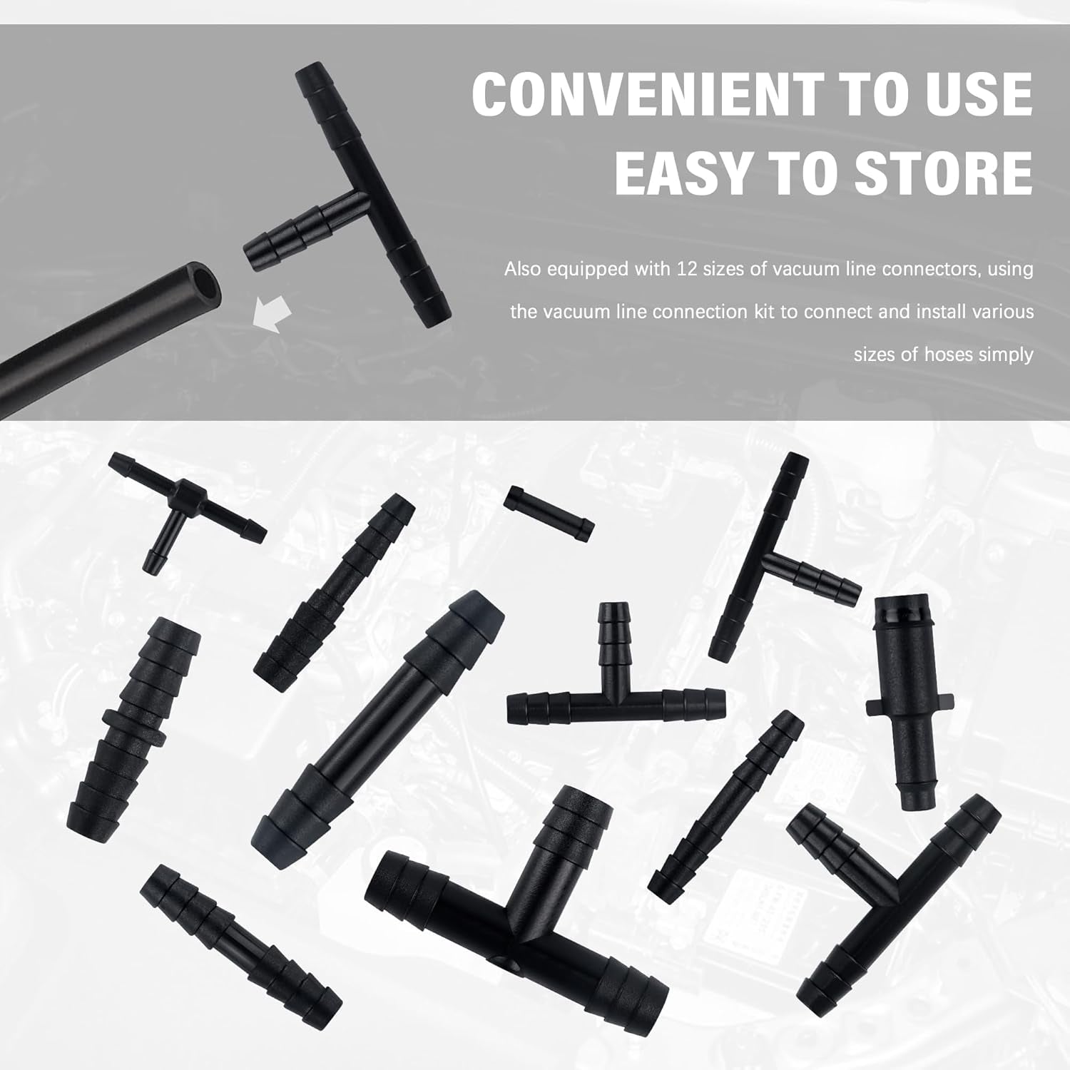 Multipurpose Vacuum Line Kit,6Pcs 5Ft Vacuum Hose Automotive+64Pcs Vacuum Line Connectors,Max 130PSI Silicone Hose for Variety Car Piping System Automotive Replacement Vacuum Hoses (70PCS)