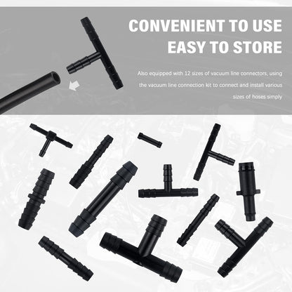 Multipurpose Vacuum Line Kit,6Pcs 5Ft Vacuum Hose Automotive+64Pcs Vacuum Line Connectors,Max 130PSI Silicone Hose for Variety Car Piping System Automotive Replacement Vacuum Hoses (70PCS)