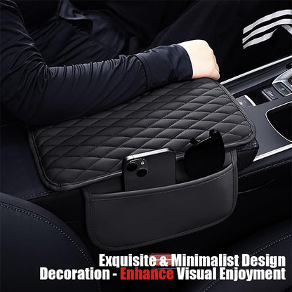 [Upgraded] Car Center Console Cover with 2 Storage Bags - Premium Nappa Leather Armrest Cover, Scratch & Wear Resistant, Waterproof Car Interior Accessories (Classic - Black)