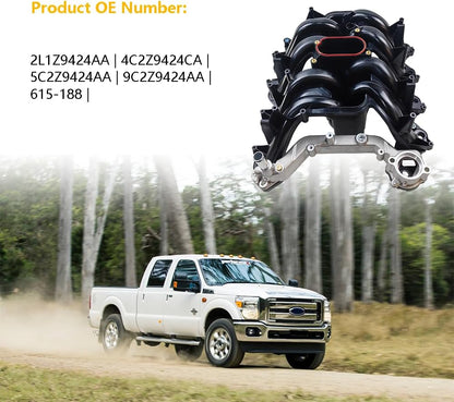 Upper Intake Manifold W/Gaskets Thermostat Kit | Fit for Ford Excursion Expedition E-150 Econoline Club Wagon E-250 E-350 E-450 F-250 F-350 Super Duty F-150 Heritage, V8 5.4L | OE# 2L1Z9424AA 615-188