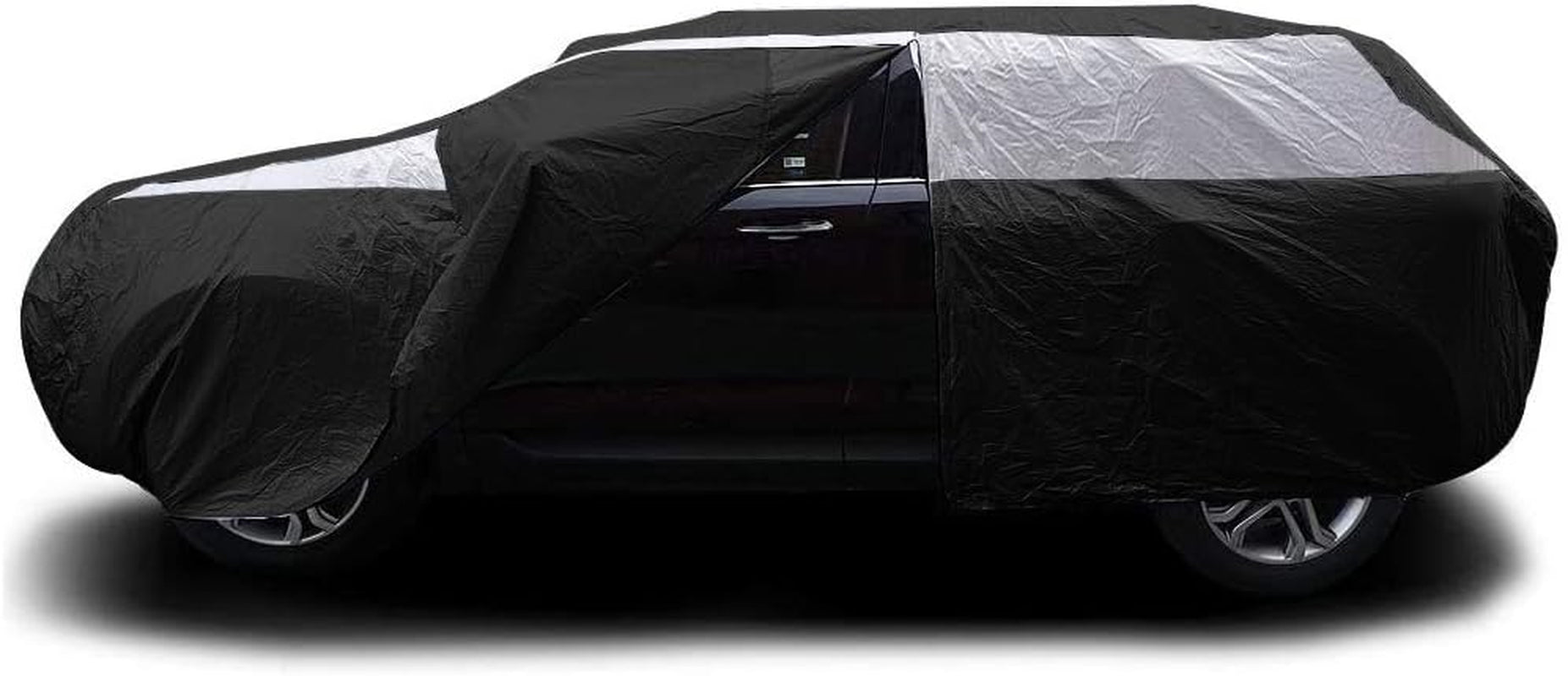Titan Jet Black Poly 210T Car Cover for Mid-Size SUV 188-206". Waterproof, UV Protection, Scratch Resistant, Driver-Side Zippered Opening. Fits Explorer, Grand Cherokee and More.