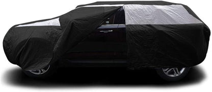 Titan Jet Black Poly 210T Car Cover for Mid-Size SUV 188-206". Waterproof, UV Protection, Scratch Resistant, Driver-Side Zippered Opening. Fits Explorer, Grand Cherokee and More.