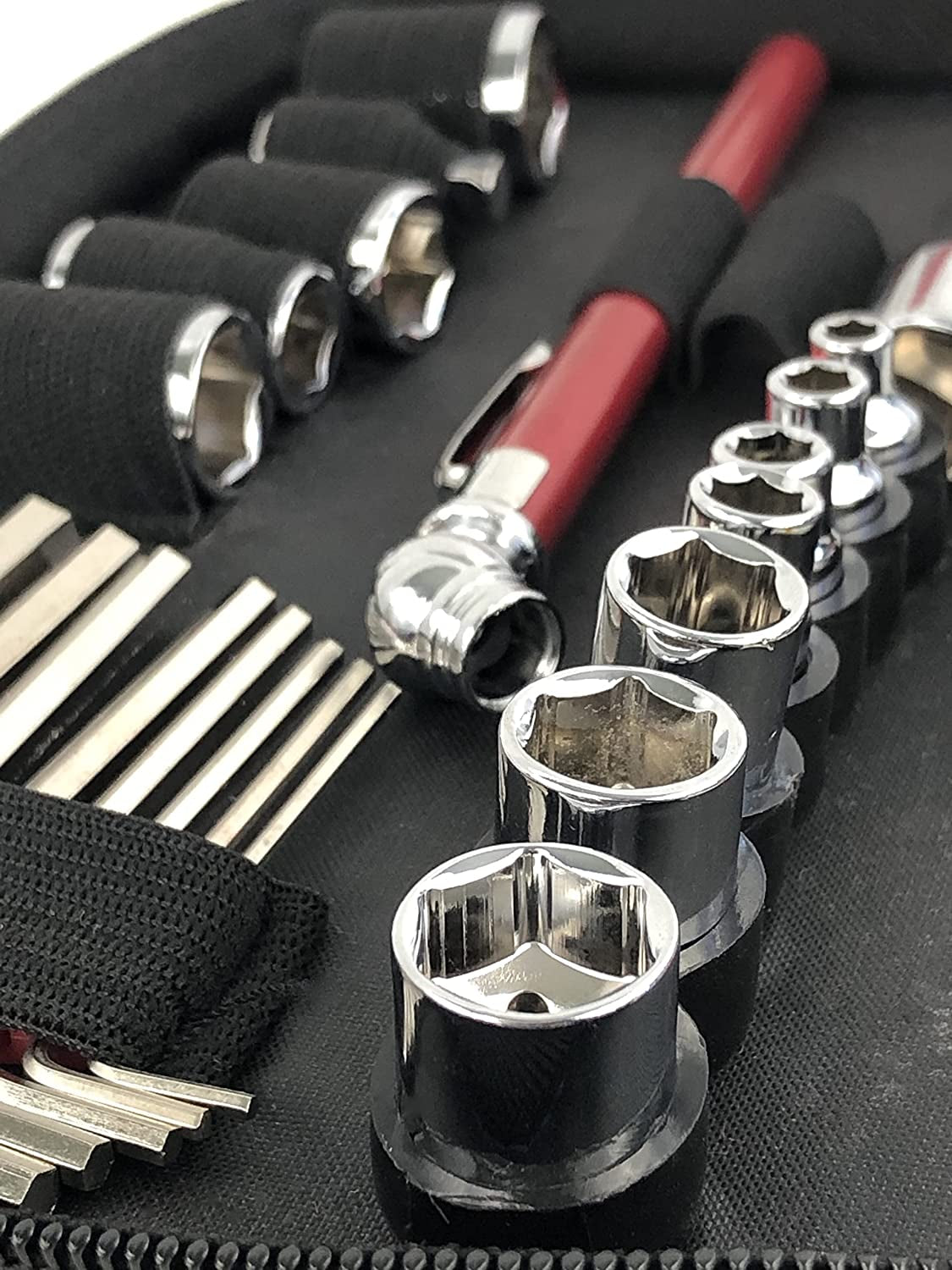 Tools 56 Piece Compact SAE Auto Tool Set in Zippered Case, Small Mechanic Tool Set for Car Emergency, Motorcycle Repair on the Road, Great for Travel Tool Needs - Red - DT9774