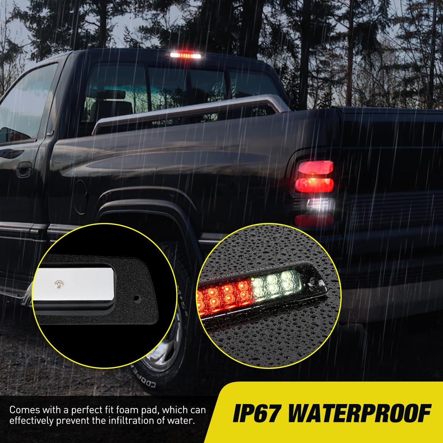 Third Brake Light Tail High Mount 3Rd Stop Cargo Reverse Lights Smoked Lens Compatible with Dodge Ram 1500 2500 3500 1994 1995 1993 1997 1998 1999 2000 2001 Pickup Truck Rear Cab Lamp