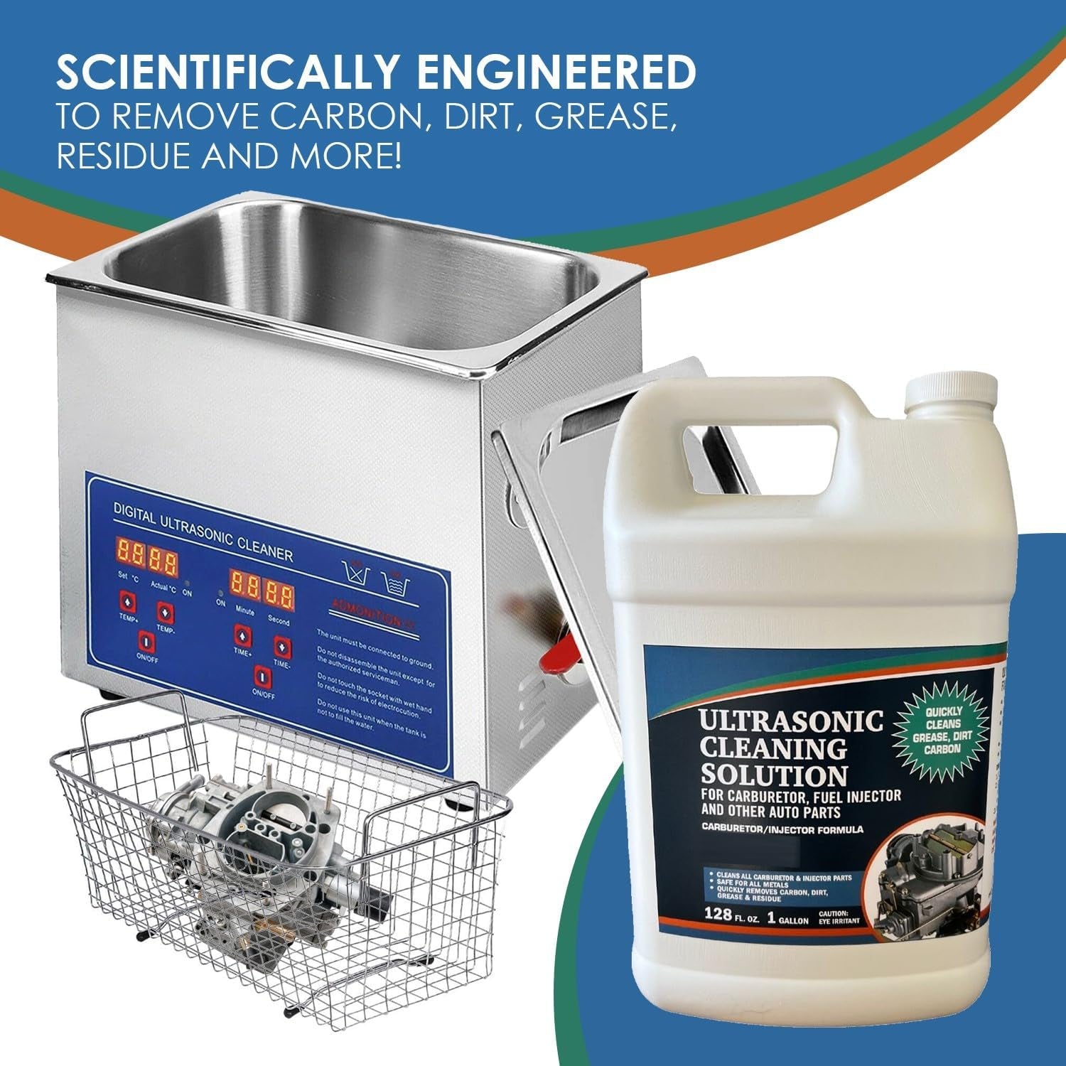 Ultrasonic Cleaner Solution for Carburetors and Engine Parts. Concentrated Washing Compound for Use in Ultrasonic Machines and Immersion Washers - Automotive Fluid (1 Gallon)