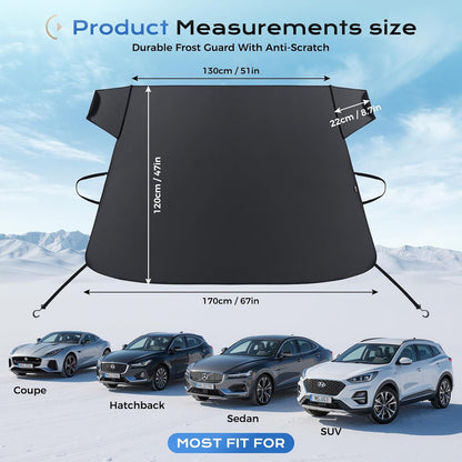 Windshield Cover for Ice and Snow, Durable 600D Oxford Fabric Waterproof Heavy Duty, Winter Windshield Frost Protector for Most Cars, Suvs, Trucks, Medium (67''X47'')