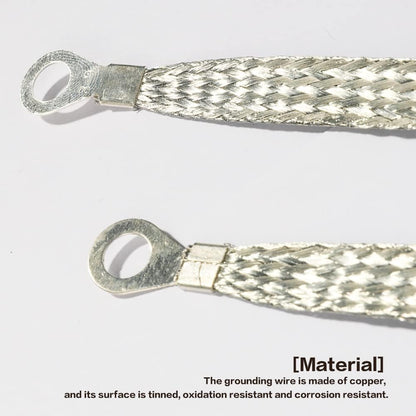 Universal Flat Braided Copper Ground Strap,Professional Vehicle Grounding Cable Straps with Terminals Plugs,Tinplate Silver Color Automotive Engine Copper Ground Strap for Most Cars