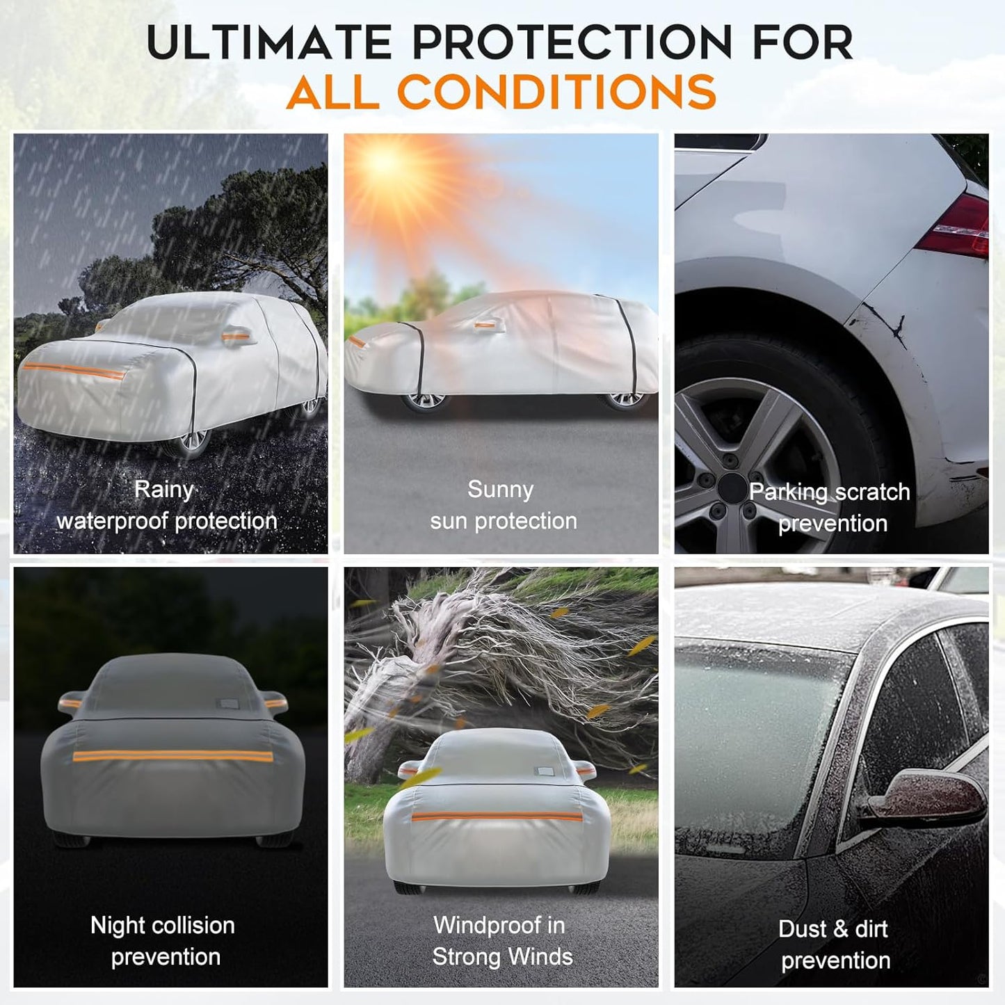 Waterproof SUV Car Cover: 6-Layer Protection from Rain, Snow, UV & Dust - Universal Fit up to 189 Inches with Zipper Door & Windproof Straps for Outdoor, Garage, Travel Use, Silver