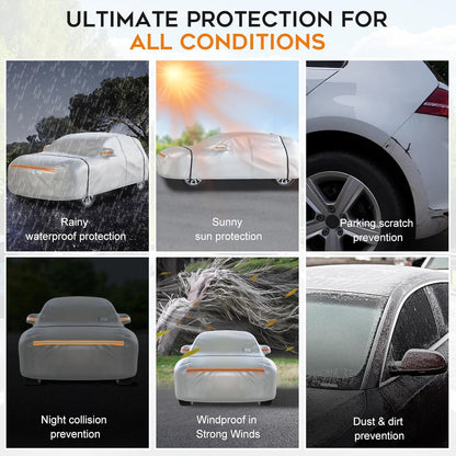 Waterproof SUV Car Cover: 6-Layer Protection from Rain, Snow, UV & Dust - Universal Fit up to 189 Inches with Zipper Door & Windproof Straps for Outdoor, Garage, Travel Use, Silver