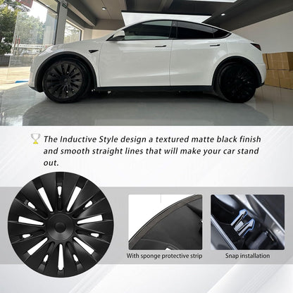Wheel Cover Fits for Tesla Model Y 19Inch ABS Matter Black Hubcaps 4 PCS Gemini Wheel Covers Fit for Model Y 2020-2024 Replacement Induction Style Rim Protector