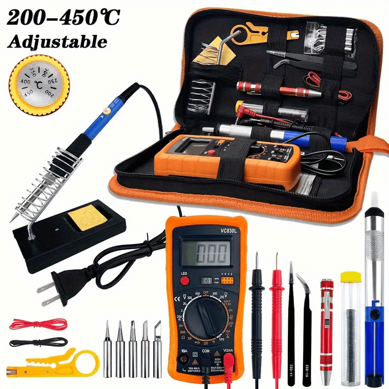 19pcs Soldering Iron Set - DIY Manual Set With Digital Multimeter, Temperature Regulating Soldering Iron, Precision Circuit Maintenance Tool - For Electronics Enthusiasts & Hobbyists - Perfect for DIY Projects & Circuit Repai