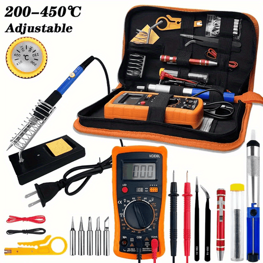 19pcs Soldering Iron Set - DIY Manual Set With Digital Multimeter, Temperature Regulating Soldering Iron, Precision Circuit Maintenance Tool - For Electronics Enthusiasts & Hobbyists - Perfect for DIY Projects & Circuit Repai