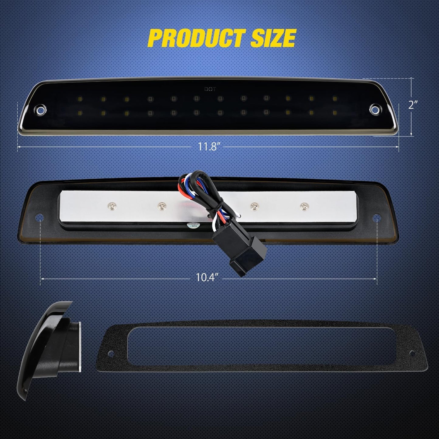 Third Brake Light Tail High Mount 3Rd Stop Cargo Reverse Lights Smoked Lens Compatible with Dodge Ram 1500 2500 3500 1994 1995 1993 1997 1998 1999 2000 2001 Pickup Truck Rear Cab Lamp