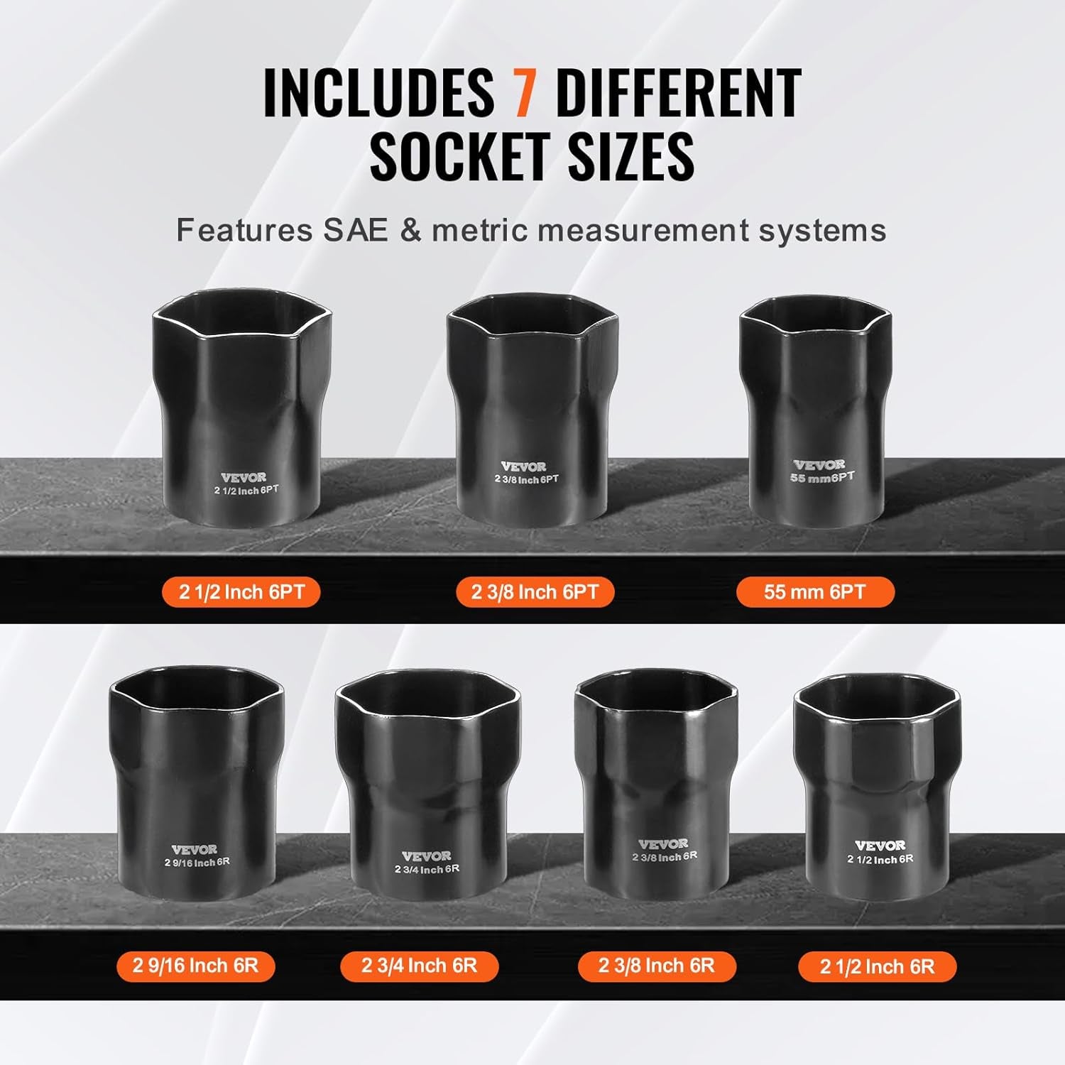 Wheel Bearing Locknut Socket Set - Remove and Install Wheel Bearing Lock Nuts 1/2 Inch Drive 7 Piece SAE and Metric 6-Point Socket with Storage Case for Ford, Dodge, and Toyota Vehicles