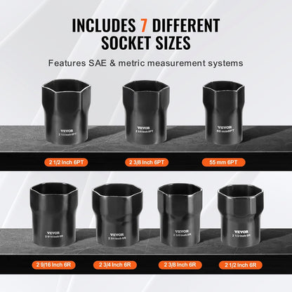 Wheel Bearing Locknut Socket Set - Remove and Install Wheel Bearing Lock Nuts 1/2 Inch Drive 7 Piece SAE and Metric 6-Point Socket with Storage Case for Ford, Dodge, and Toyota Vehicles