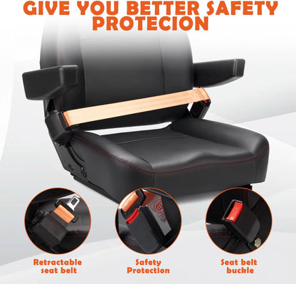 Universal Forklift Seat,Tractor Seat,With Micro Switch,Armrest and Safety Belt,For Tractor,Mower,Skid Loader,Telehandler,Backhoe,Excavator Dozer…