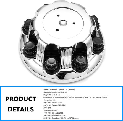 Wheel Center Hub Cap 9597159 (Set of 4),Center Cover Hubcap Fit 16" Wheels Compatible with Chevy Express 2500 3500 SRW Silverado 1500 HD 2500 3500 SRX Suburban 2500 for # 15052381