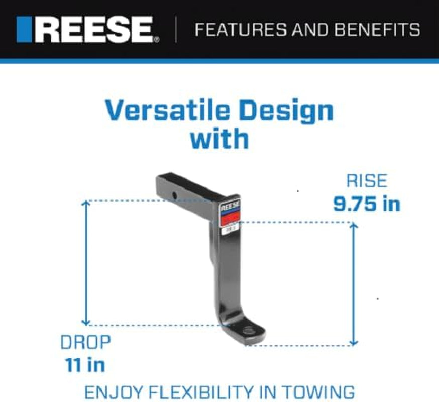 Towpower 21348 Trailer Hitch Ball Mount, Fits 2 Inch Square Receiver, 11 Inch Drop, 9.75 Inch Rise, 5,000 Lbs. Capacity, Black