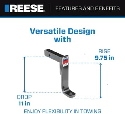 Towpower 21348 Trailer Hitch Ball Mount, Fits 2 Inch Square Receiver, 11 Inch Drop, 9.75 Inch Rise, 5,000 Lbs. Capacity, Black