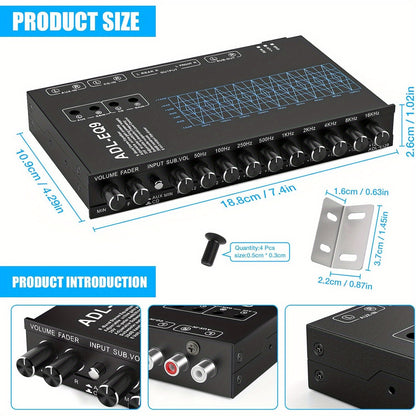 9-Band Car Audio Equalizer with Front, Rear & Auxiliary Outputs - 8V RMS Line Driver, Adjustable EQ for Cars & Yachts, No Battery Needed, Enhances Sound Experience, Durable Iron Construction, Car Audio Accessories, Vehicle Au